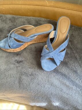 Giani Bernini Light Blue Suede Crisscross Cork Wedges